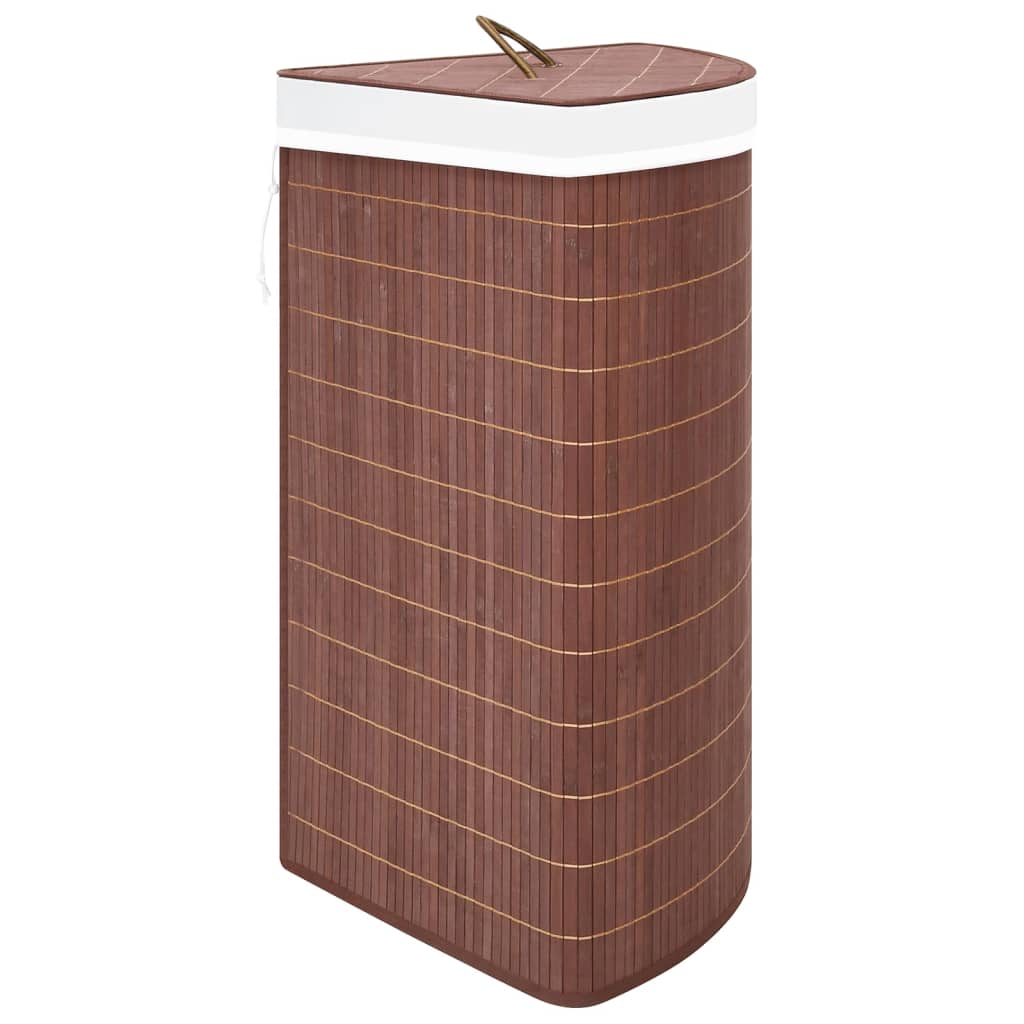 Stūra veļas grozs, brūns, bambuss, 60l