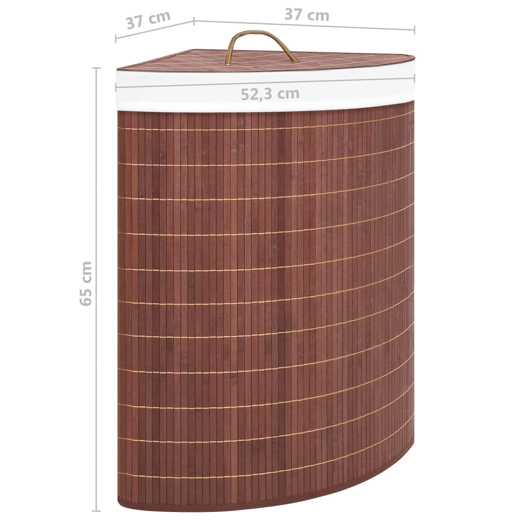 Stūra veļas grozs, brūns, bambuss, 60l