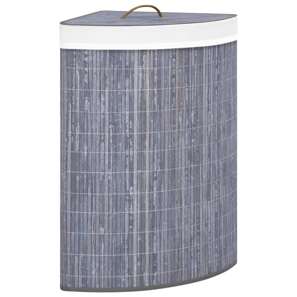 Stūra veļas grozs, pelēks, bambuss, 60l