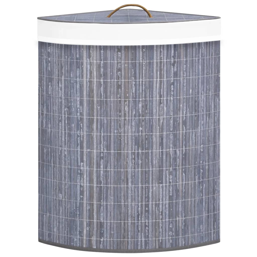 Stūra veļas grozs, pelēks, bambuss, 60l