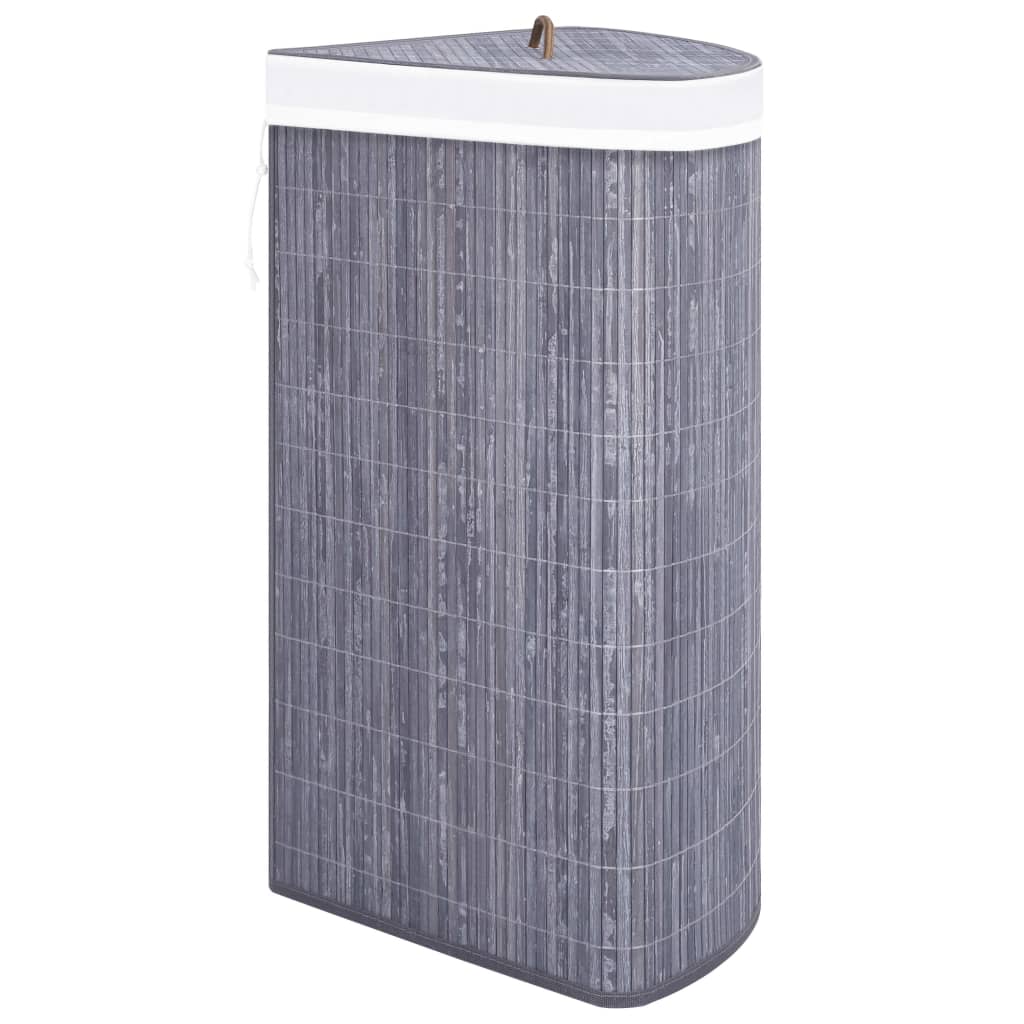 Stūra veļas grozs, pelēks, bambuss, 60l