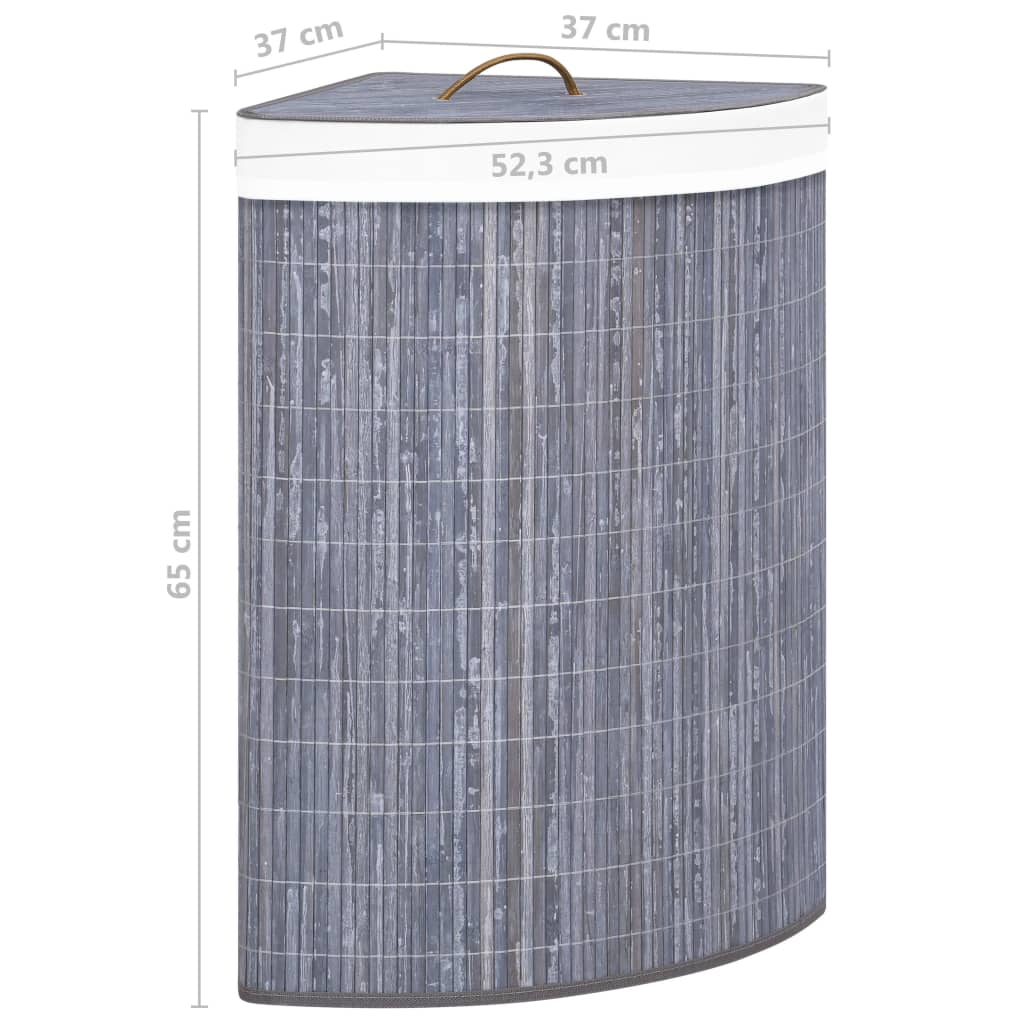 Stūra veļas grozs, pelēks, bambuss, 60l