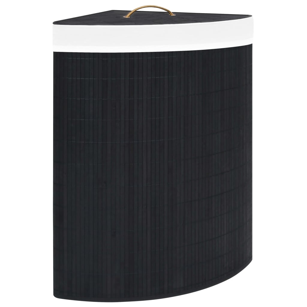Stūra veļas grozs, melns, bambuss, 60l
