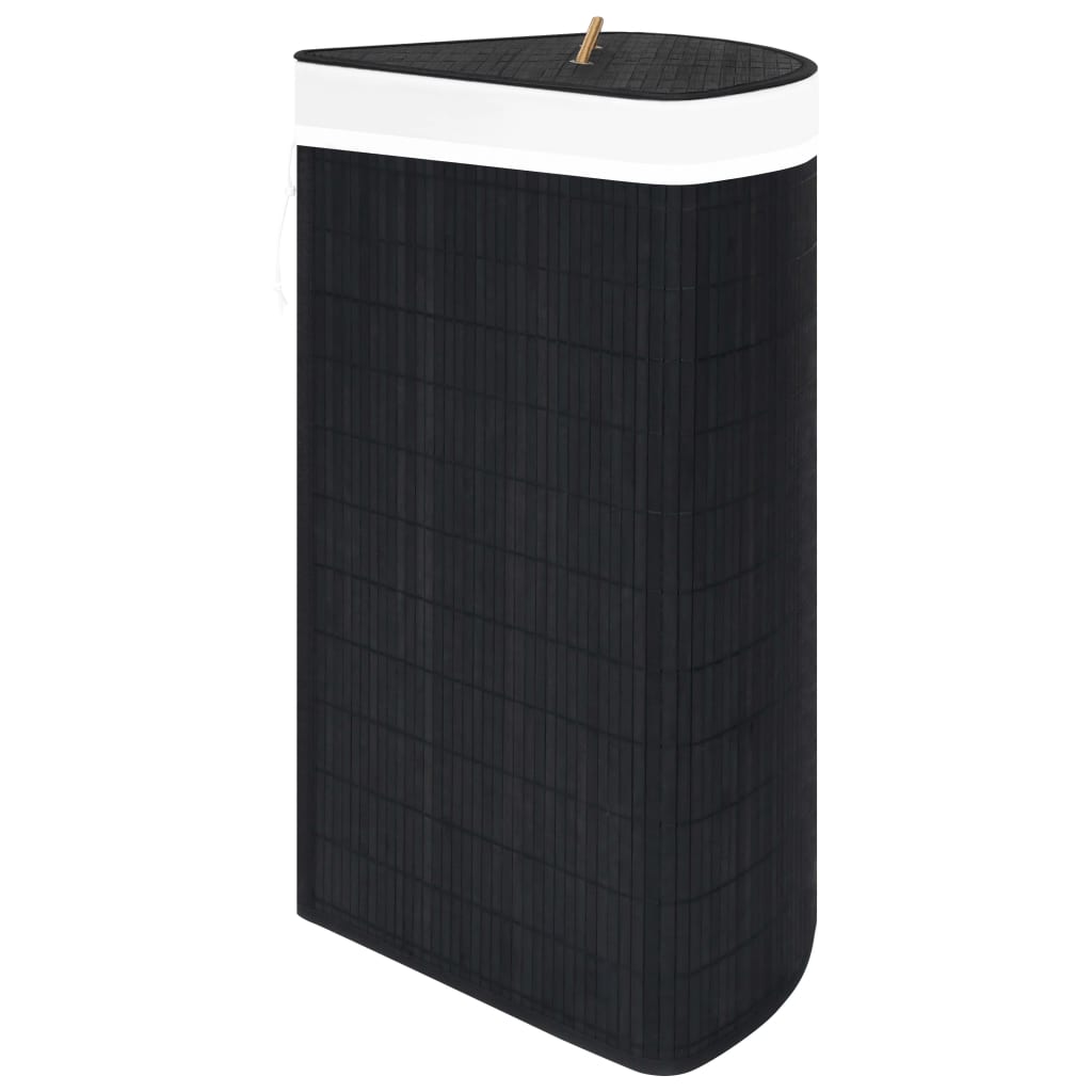 Stūra veļas grozs, melns, bambuss, 60l