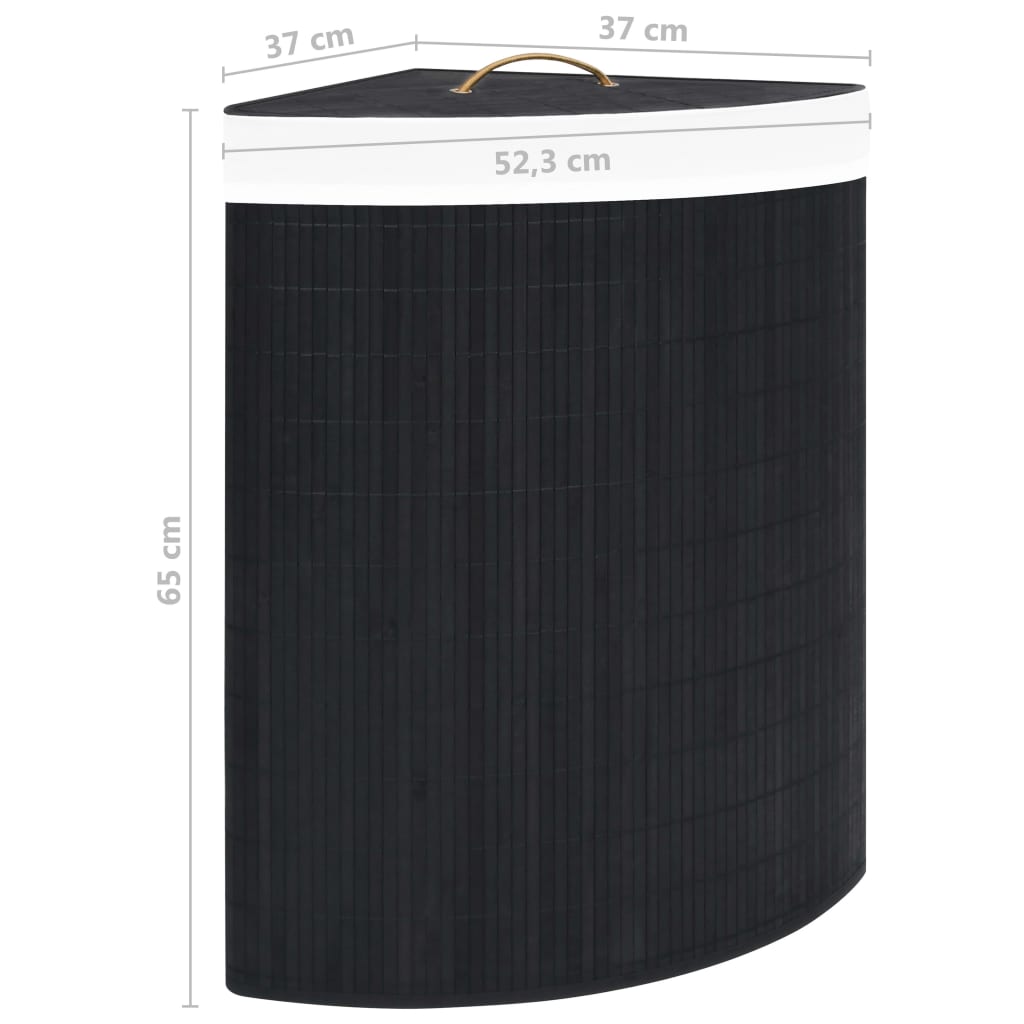Stūra veļas grozs, melns, bambuss, 60l