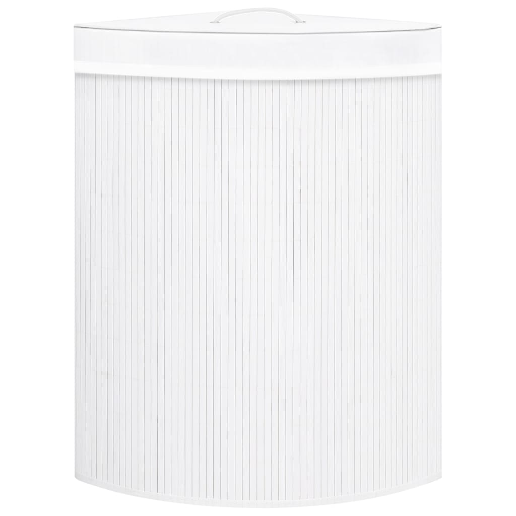 Kampinis skalbinių krepšys, baltos spalvos, bambukas, 60l