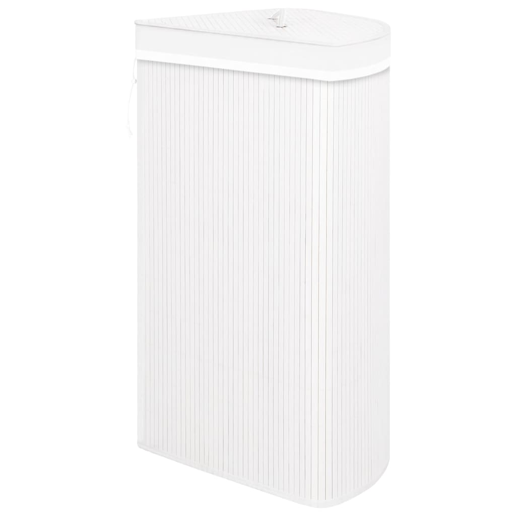 Kampinis skalbinių krepšys, baltos spalvos, bambukas, 60l