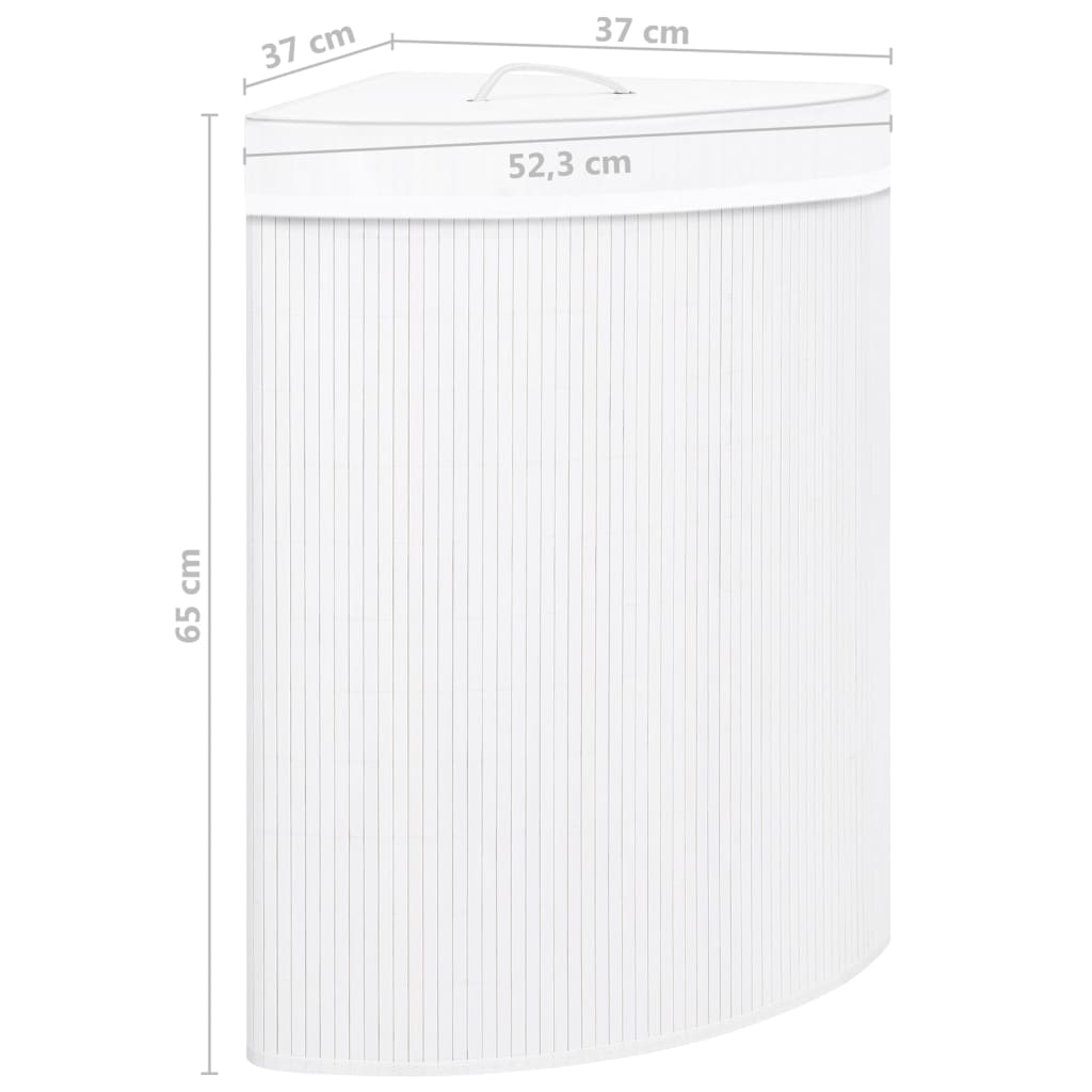 Kampinis skalbinių krepšys, baltos spalvos, bambukas, 60l