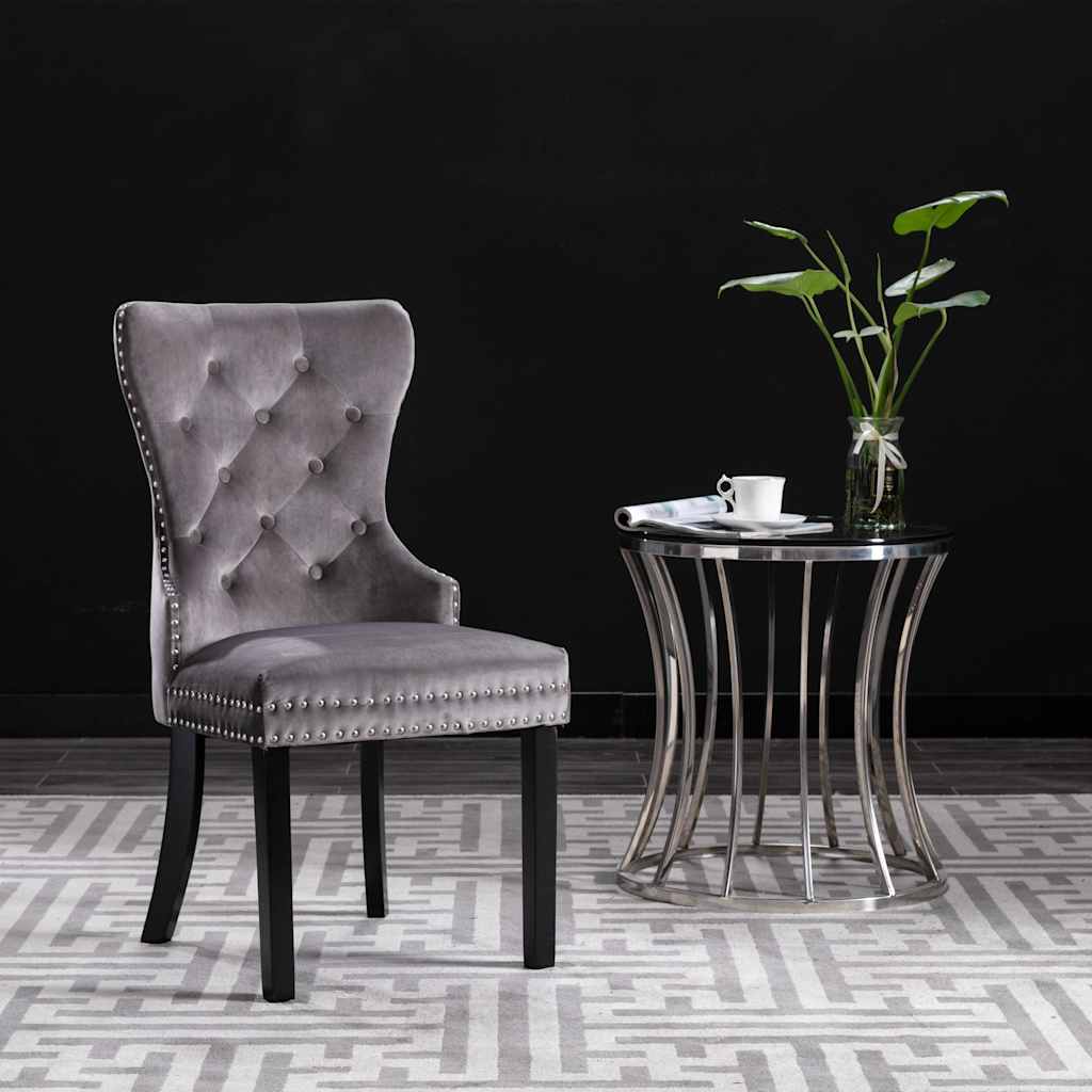 Dining chairs, 2 pcs, grey, velvet