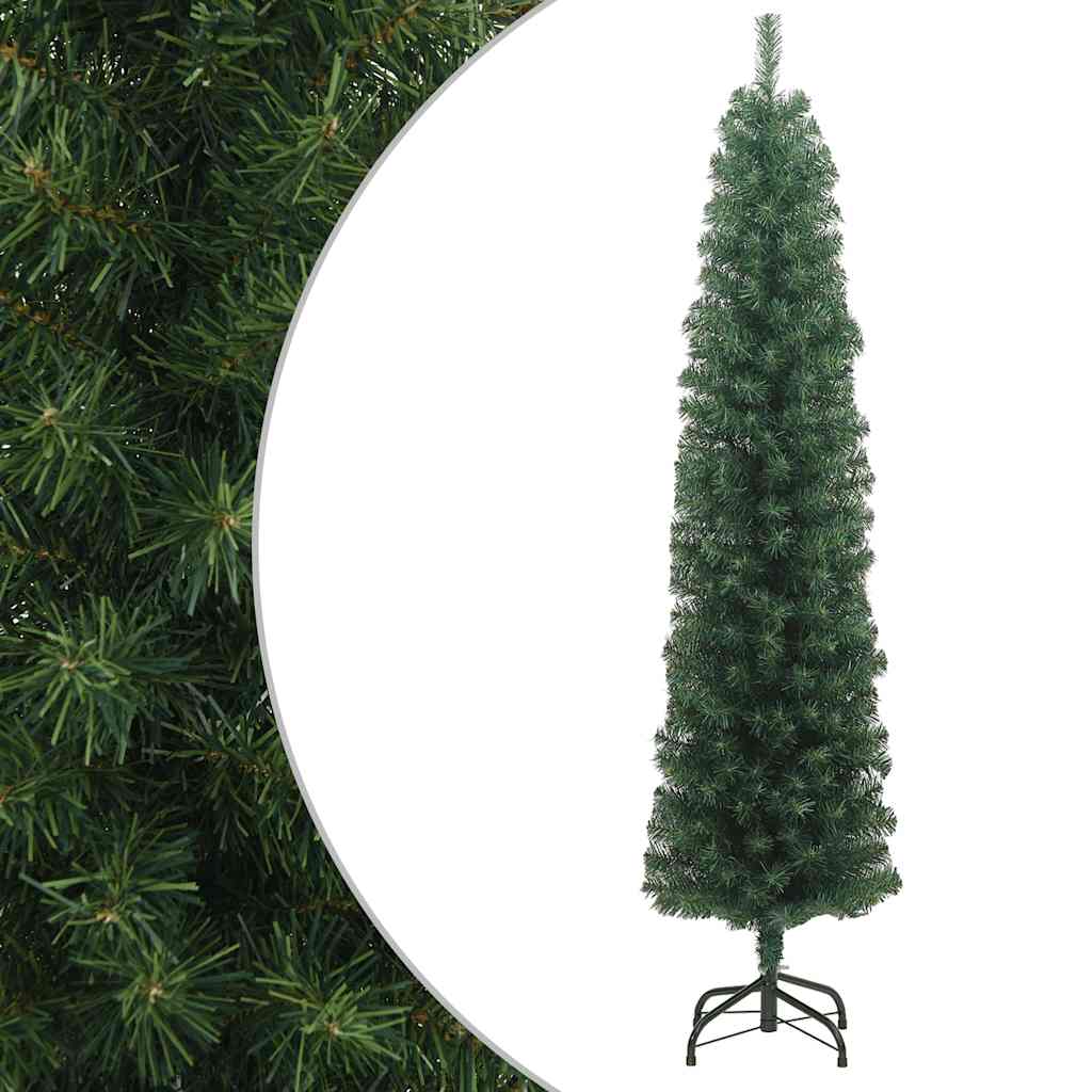 Plāns mākslīgais Ziemassvētku eglīte ar statīvu, zaļa, 210cm, PVC