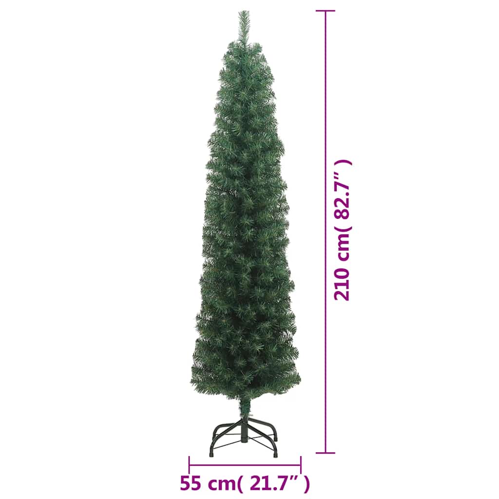 Plāns mākslīgais Ziemassvētku eglīte ar statīvu, zaļa, 210cm, PVC