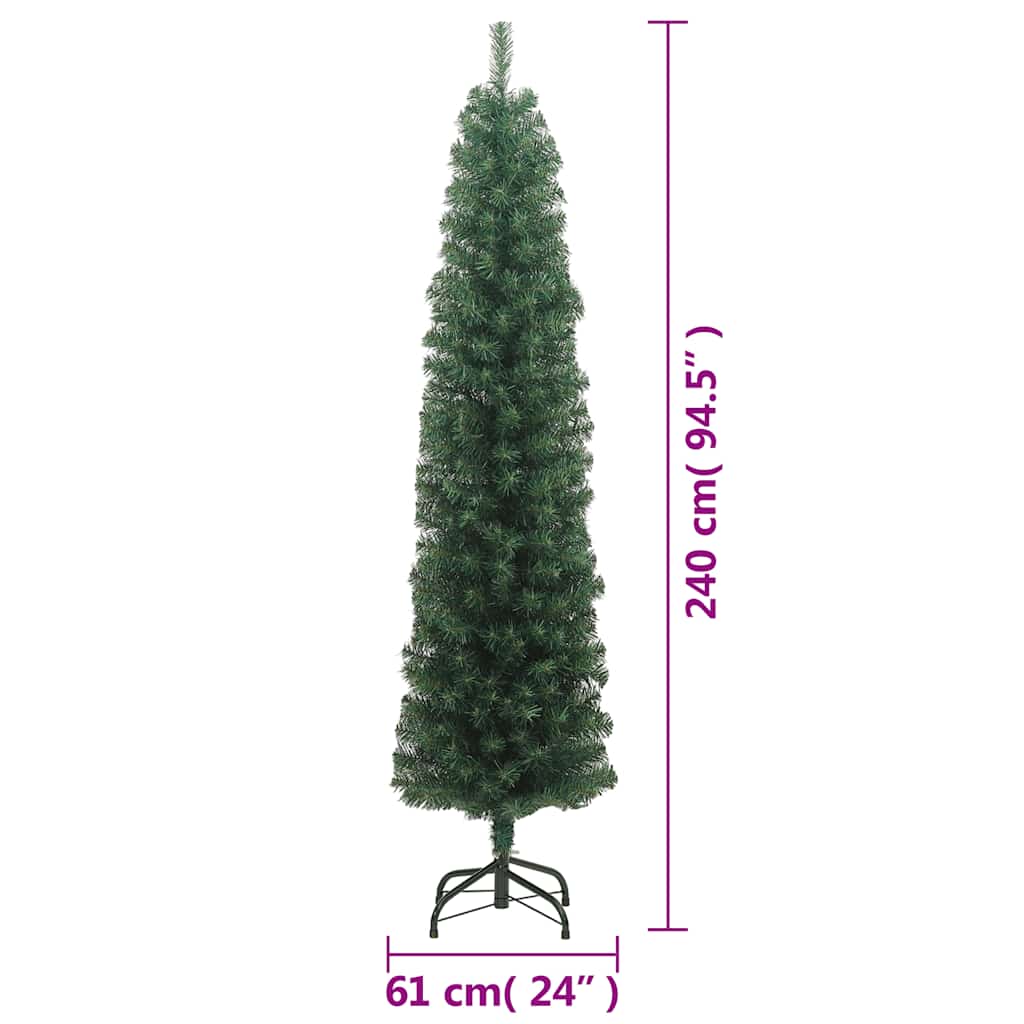 Plāna mākslīgā Ziemassvētku eglīte ar statīvu, zaļa, 240cm, PVC