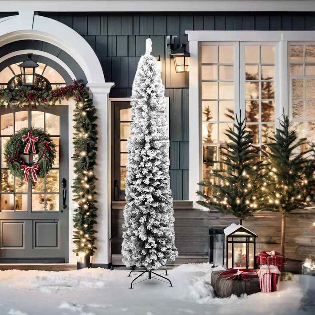 Slim artificial Christmas tree SHINE MEADOW, with snow, green, 210cm.