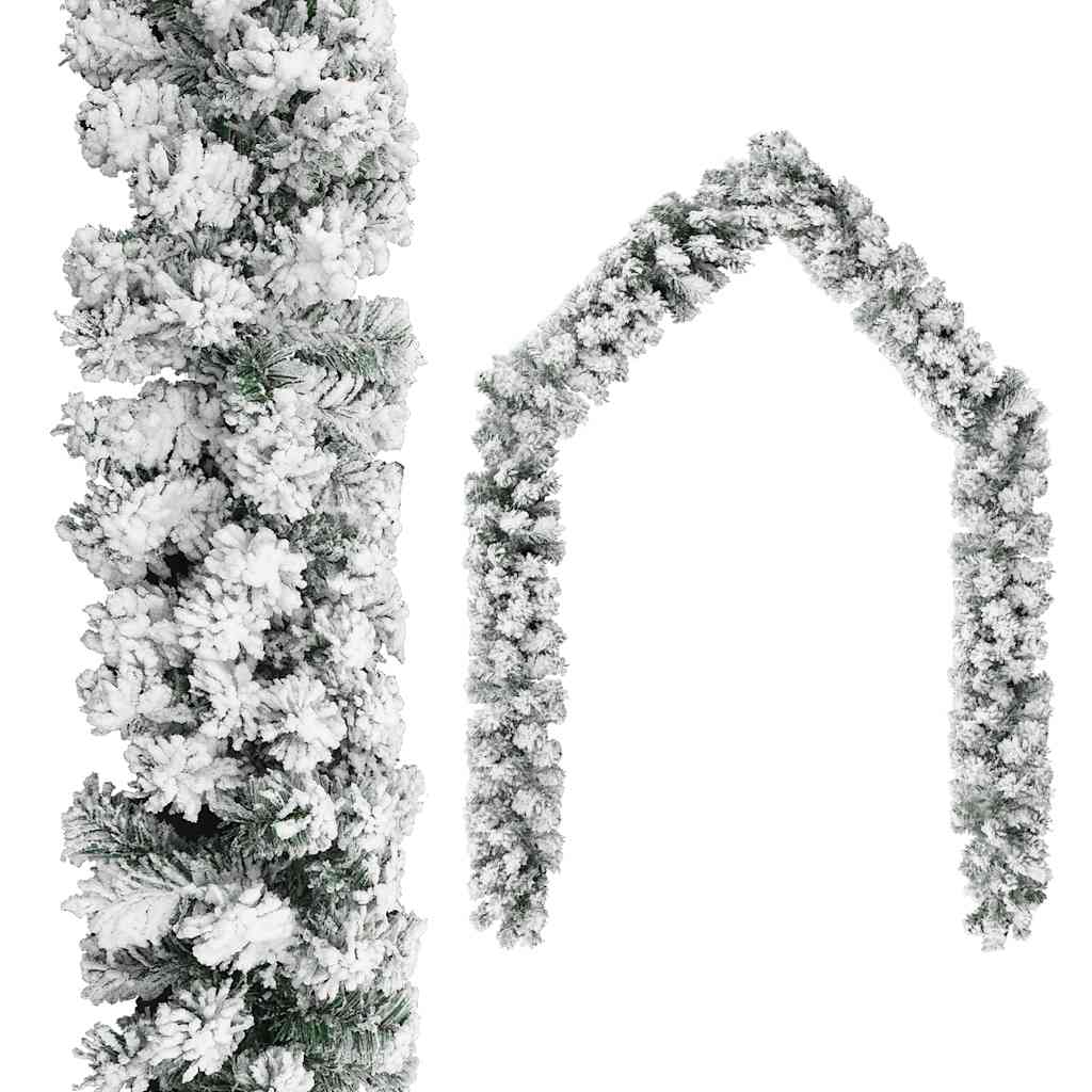 Christmas garland, green, 20m, PVC, snow-dusted