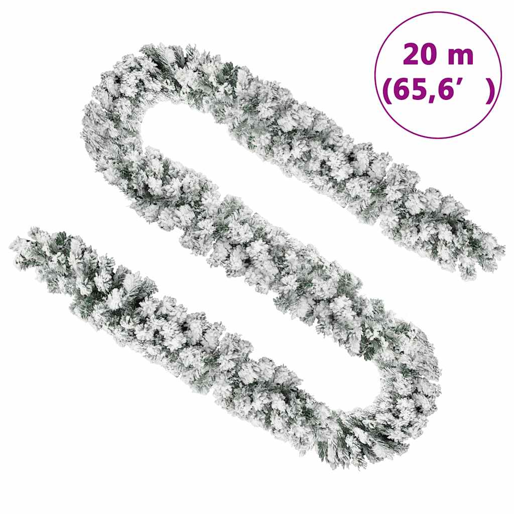 Christmas garland, green, 20m, PVC, snow-dusted