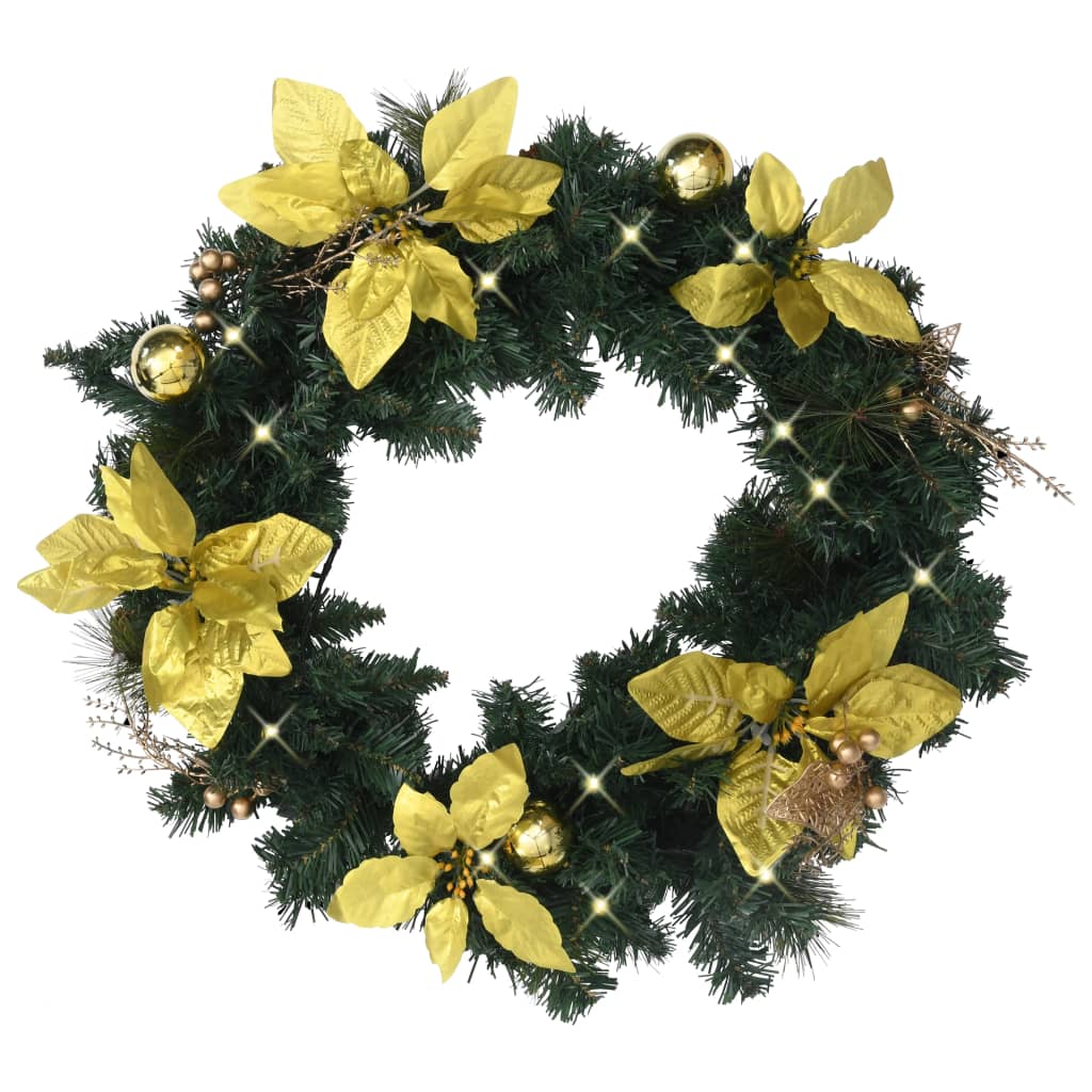 Christmas wreath with LED lights, green, 60cm, PVC