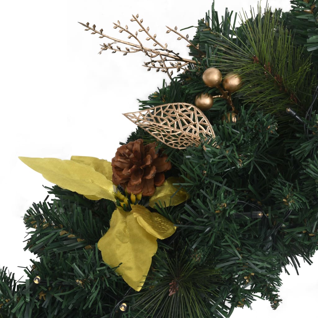 Christmas wreath with LED lights, green, 60cm, PVC