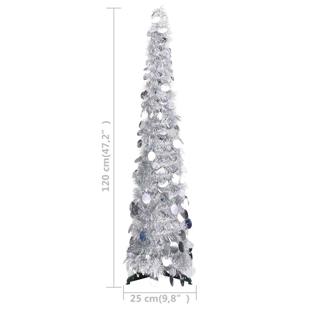 Išskleidžiama dirbtinė Kalėdų eglutė, sidabrinė, 120cm, PET