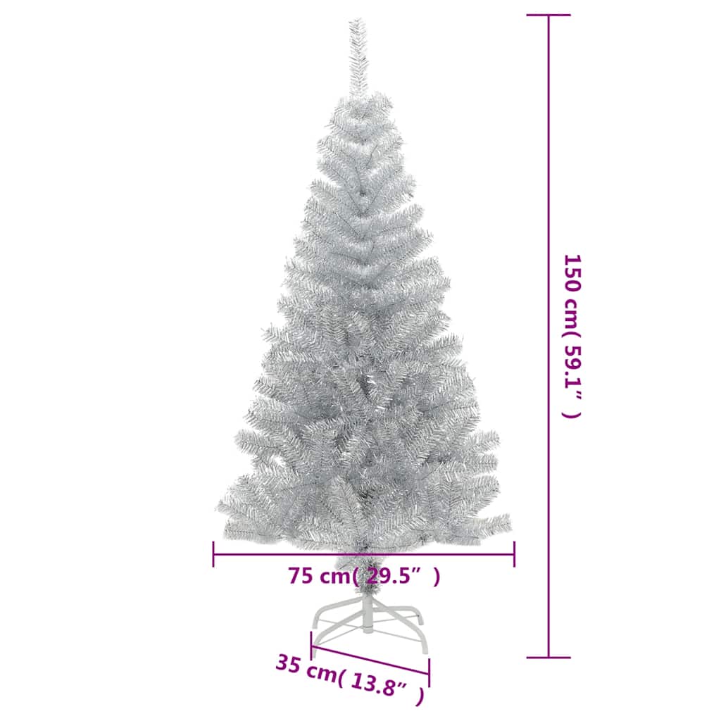 Dirbtinė Kalėdų eglutė su stovu, sidabrinės spalvos, 150cm, PET
