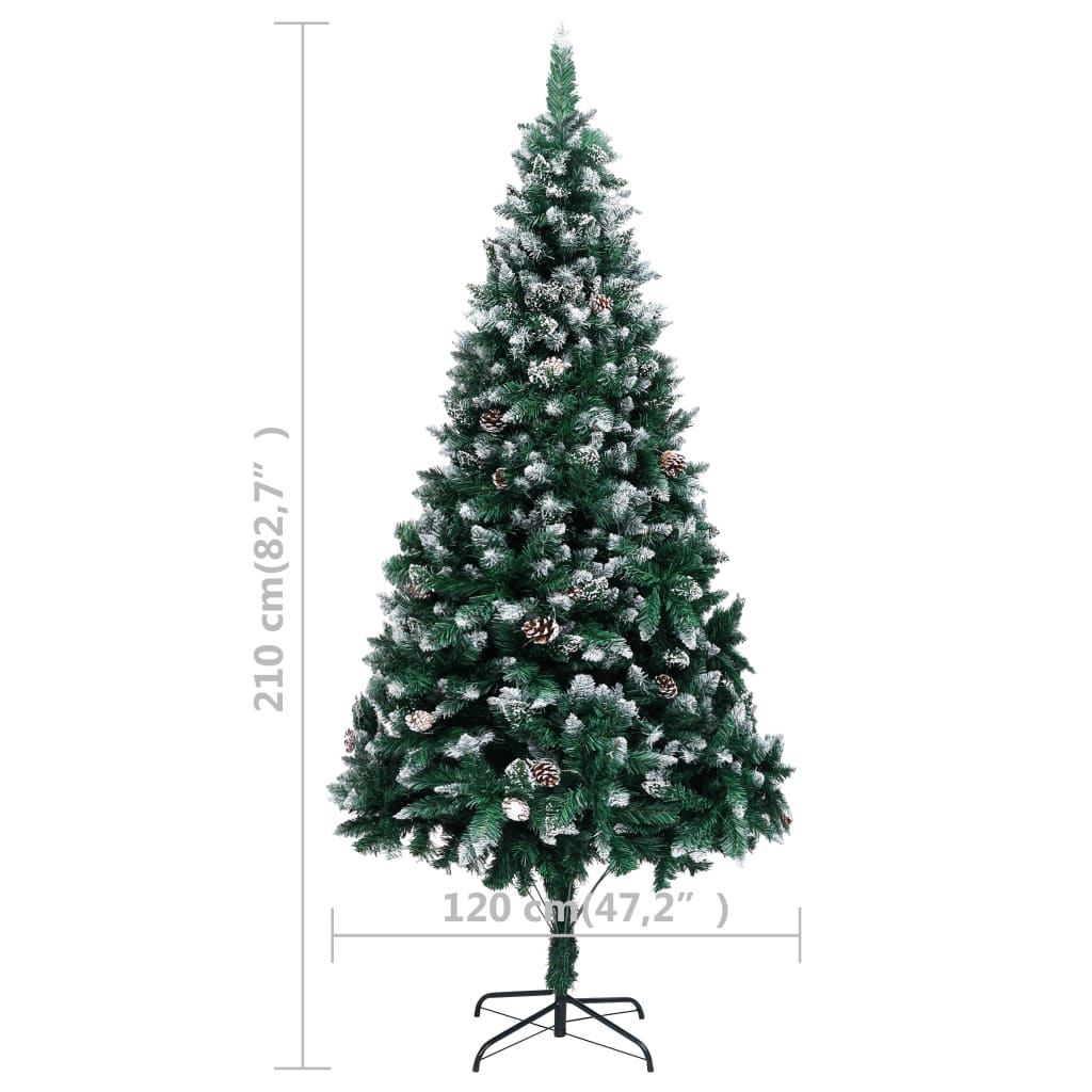 Dirbtinė Kalėdų eglutė EVERGREEN CRYSTAL, su kankorėžiais ir baltu sniegu, 210cm.