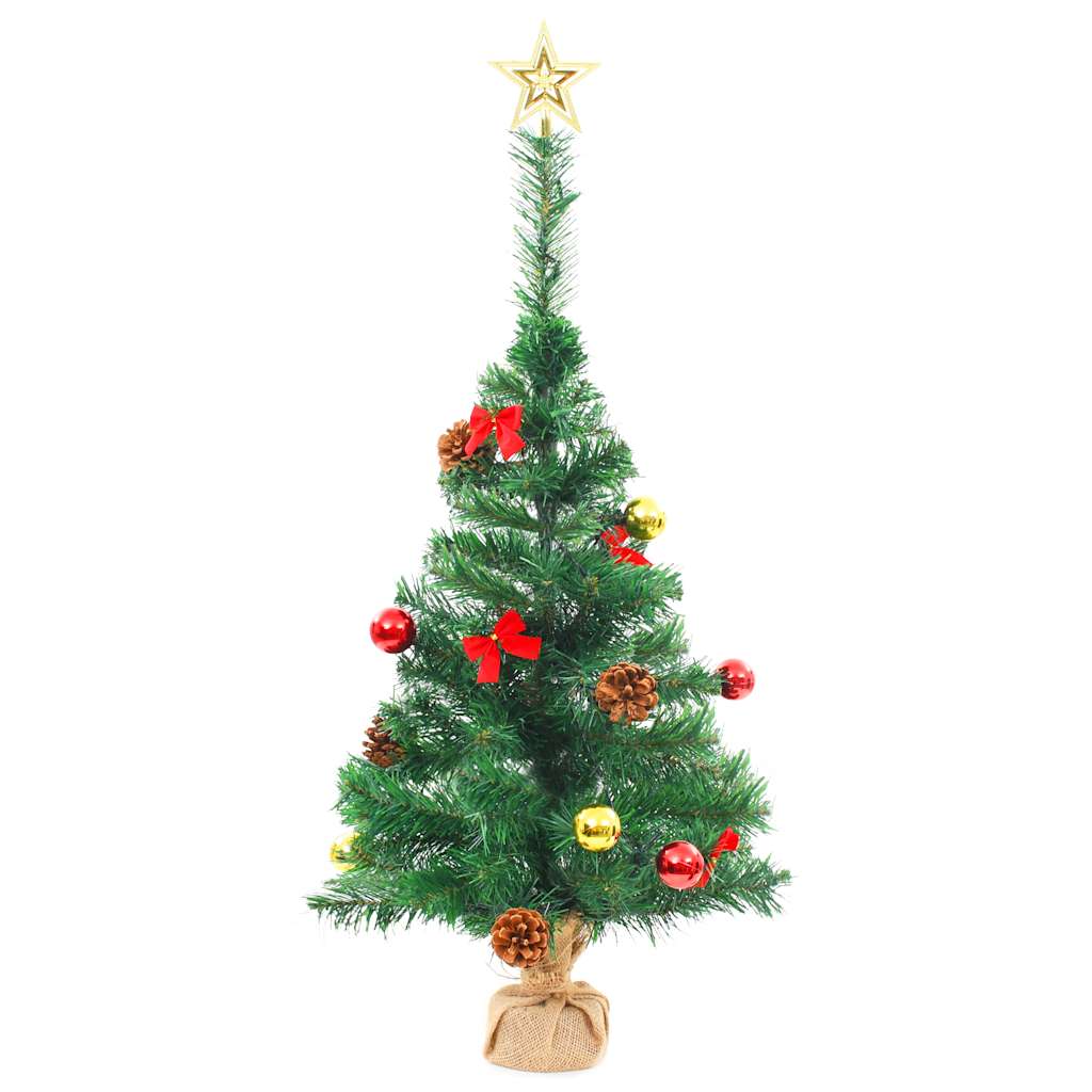 Mākslīgā izgaismota Ziemassvētku eglīte ar rotājumiem, zaļa, 64cm