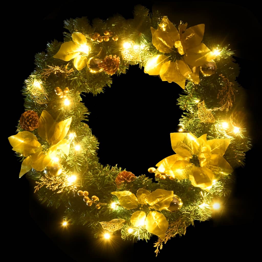 Kalėdinis vainikas su LED lemputėmis, žalias, 60 cm, PVC