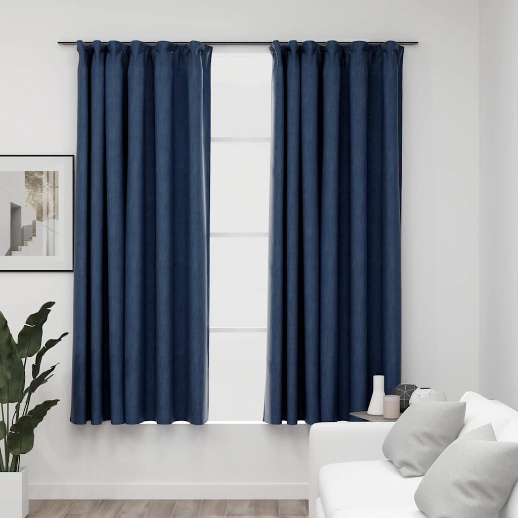 Night curtains with hooks, 2 pcs., blue, 140x175cm