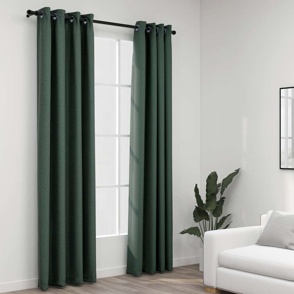 Night curtains with loops, 2 pcs., green, 140x225cm