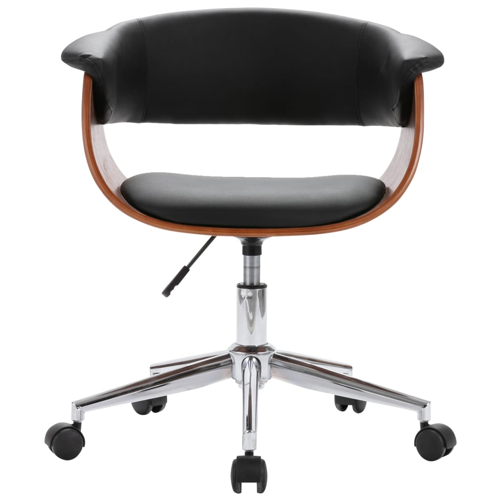 Swivel office chair, black, bent wood and artificial leather