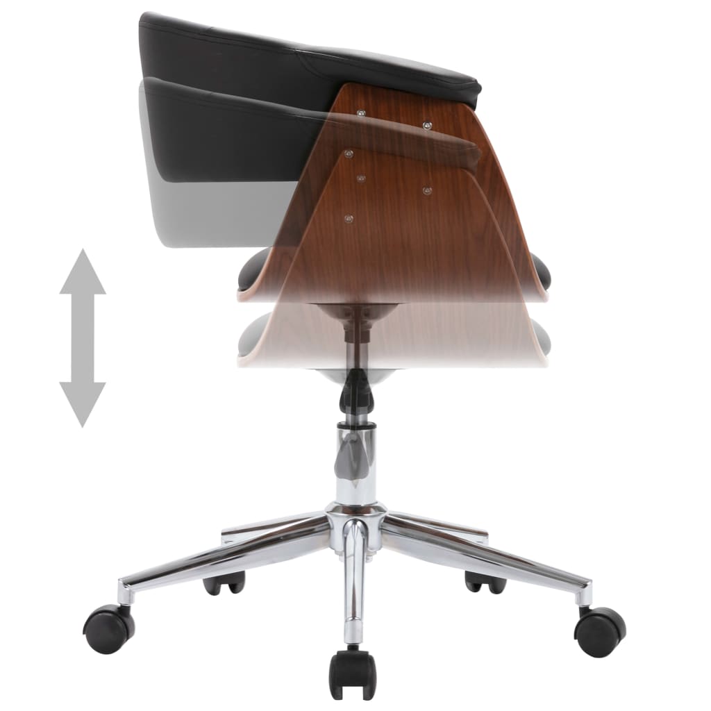 Swivel office chair, black, bent wood and artificial leather