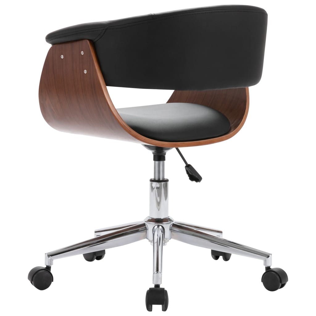 Swivel office chair, black, bent wood and artificial leather