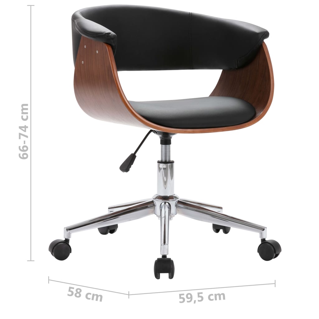 Swivel office chair, black, bent wood and artificial leather
