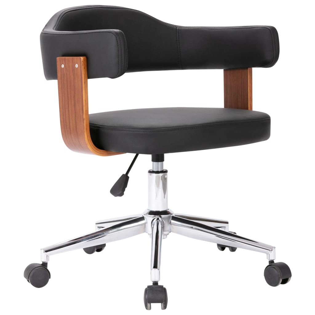Swivel office chair, black, bent wood and artificial leather