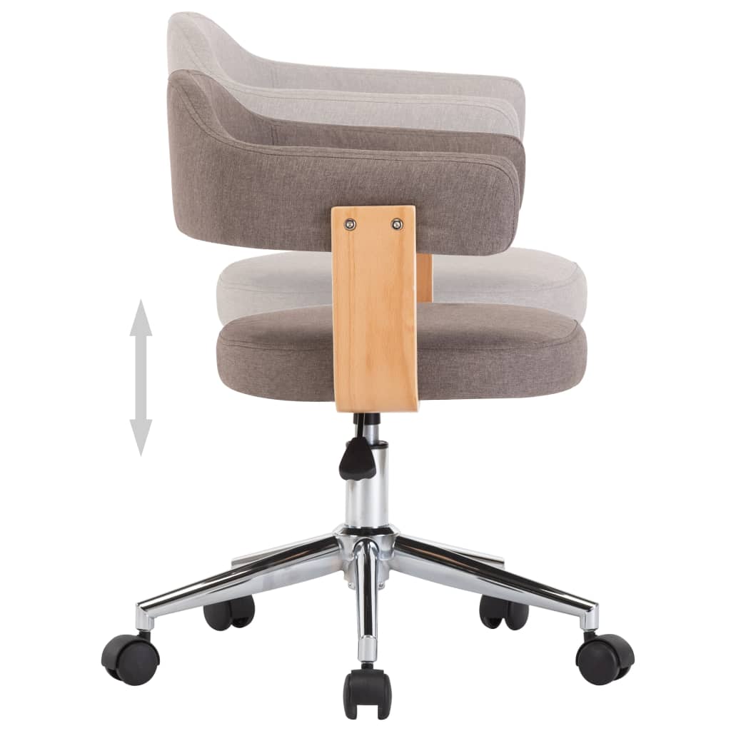 Swivel office chair, taupe, bentwood and fabric