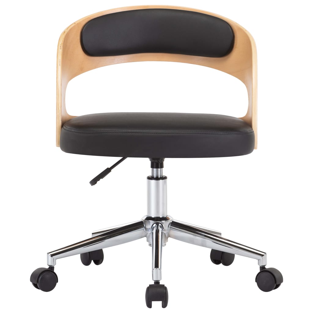 Swivel office chair, black, bent wood and artificial leather