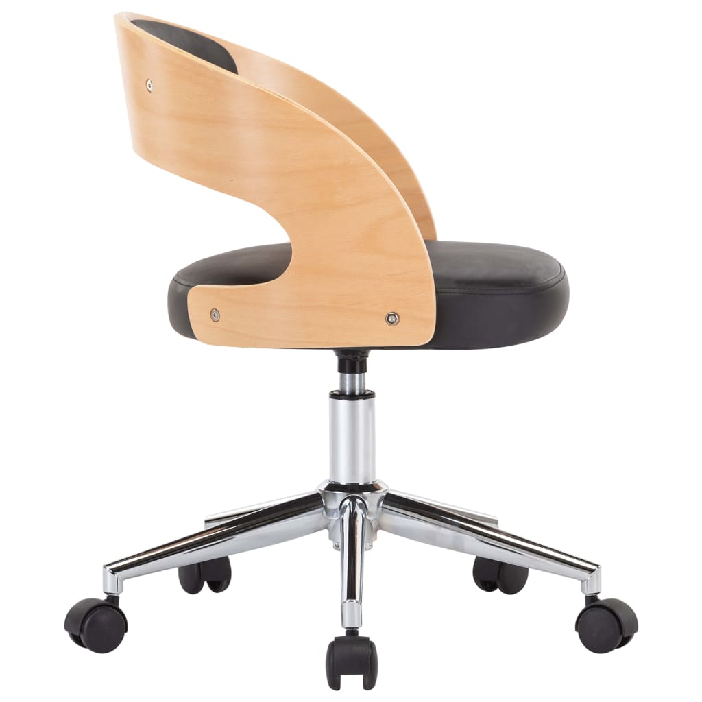 Swivel office chair, black, bent wood and artificial leather