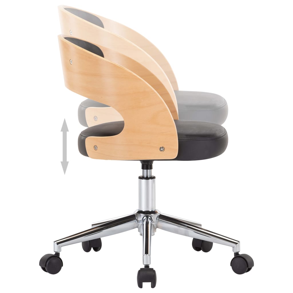 Swivel office chair, black, bent wood and artificial leather