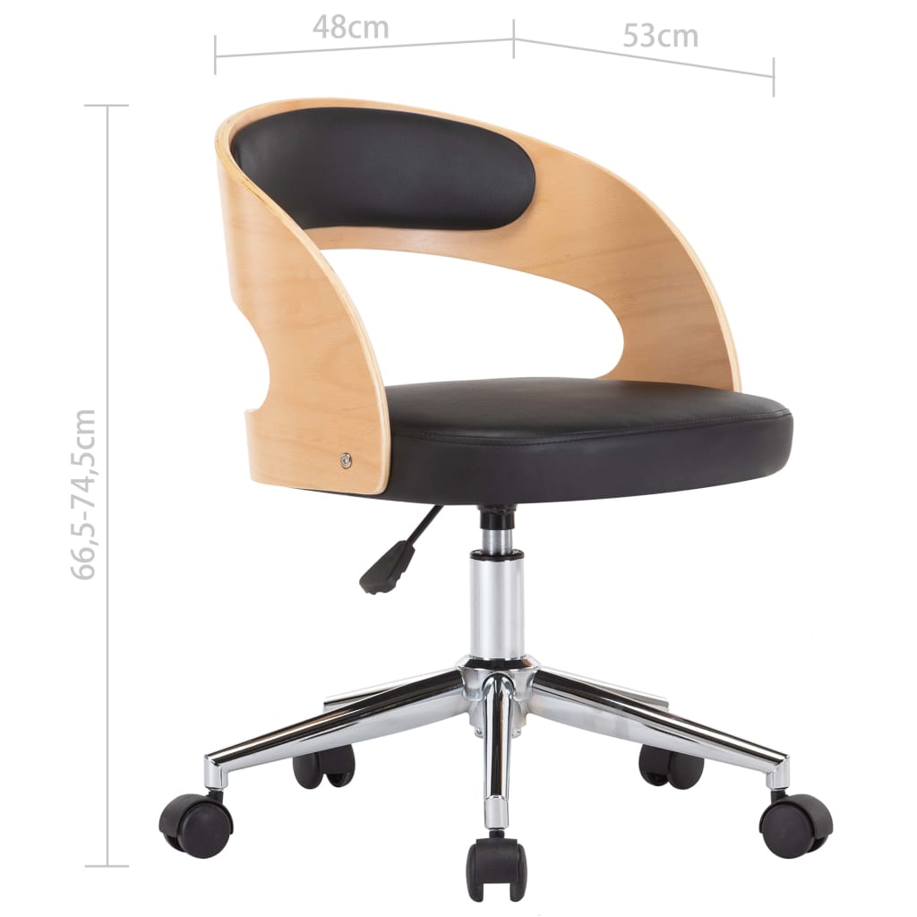 Swivel office chair, black, bent wood and artificial leather