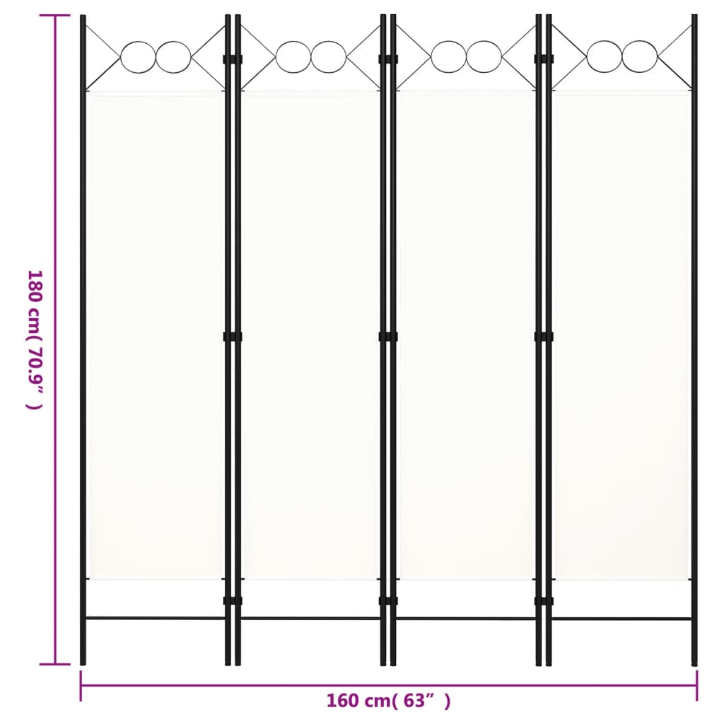 Room divider, 4-panel, white, 160x180cm