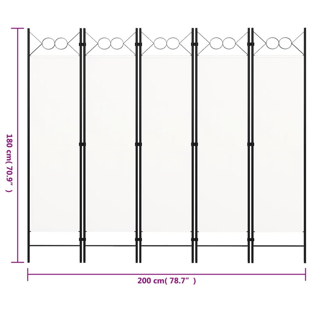 Room divider, 5-panel, white, 200x180cm