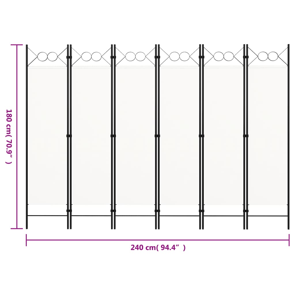 Room divider, 6-panel, white, 240x180cm