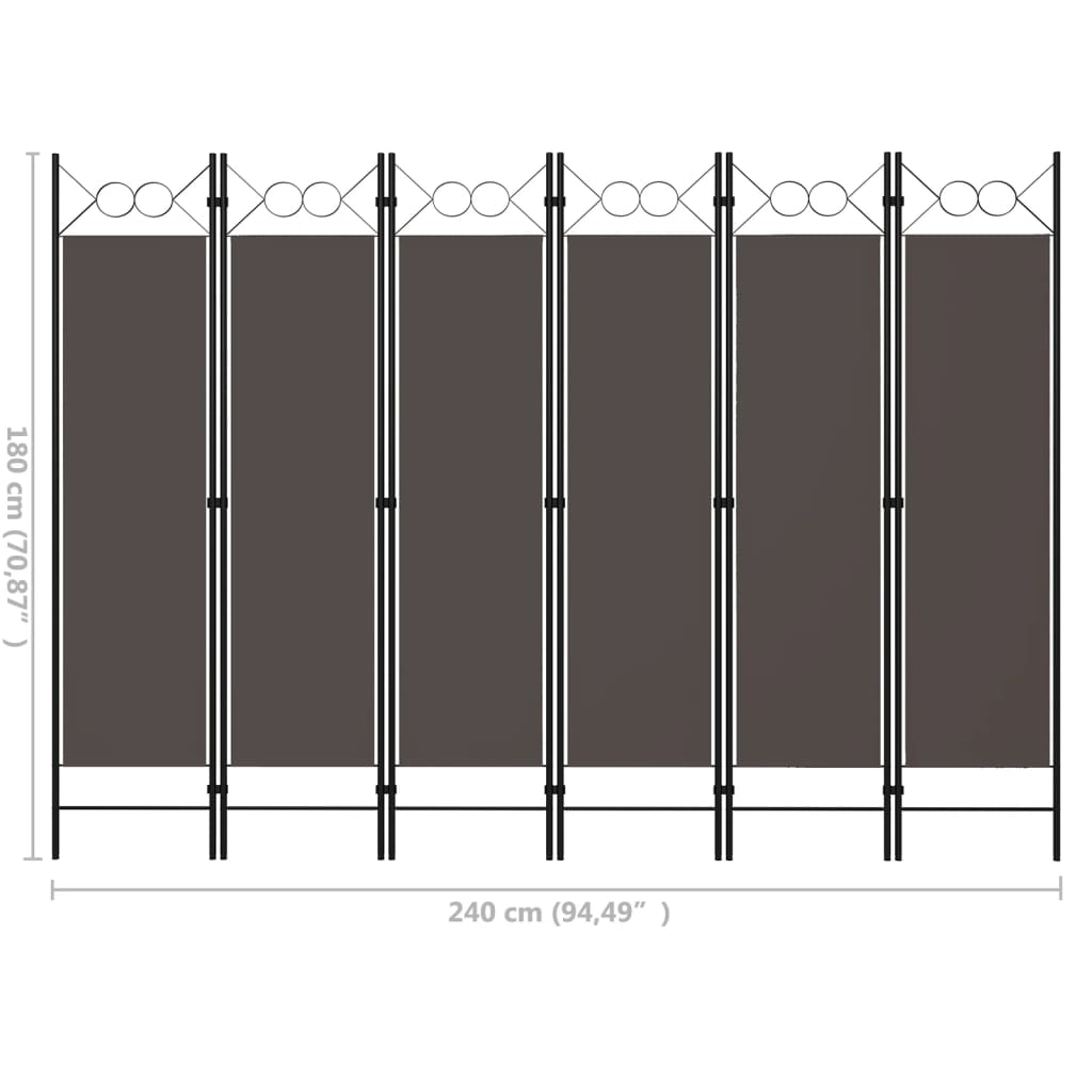 Room divider, 6-panel, anthracite, 240x180cm