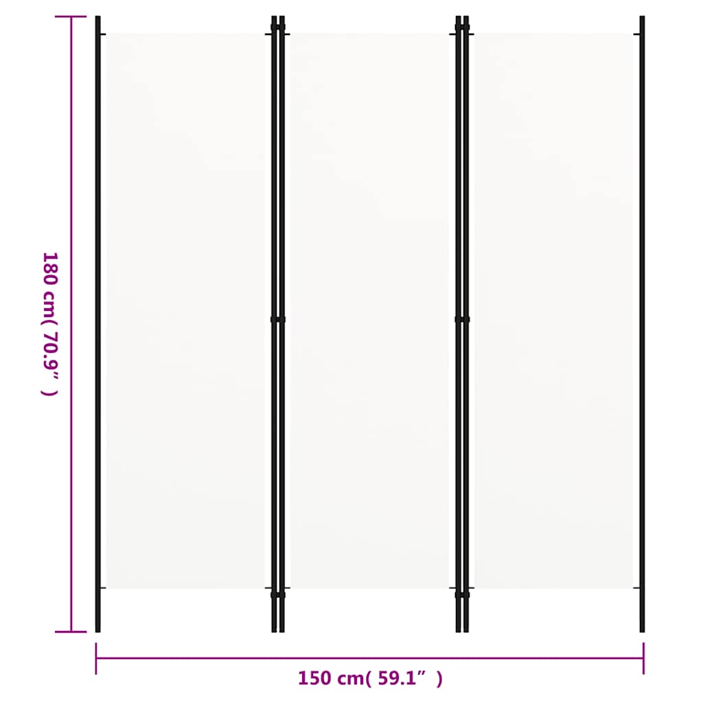 Room divider, 3-panel, white, 150x180cm