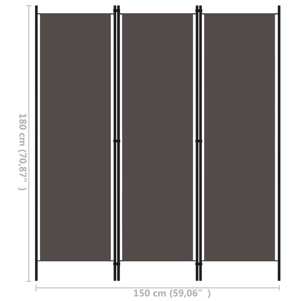Room Divider, 3-Panel, Anthracite, 150x180cm