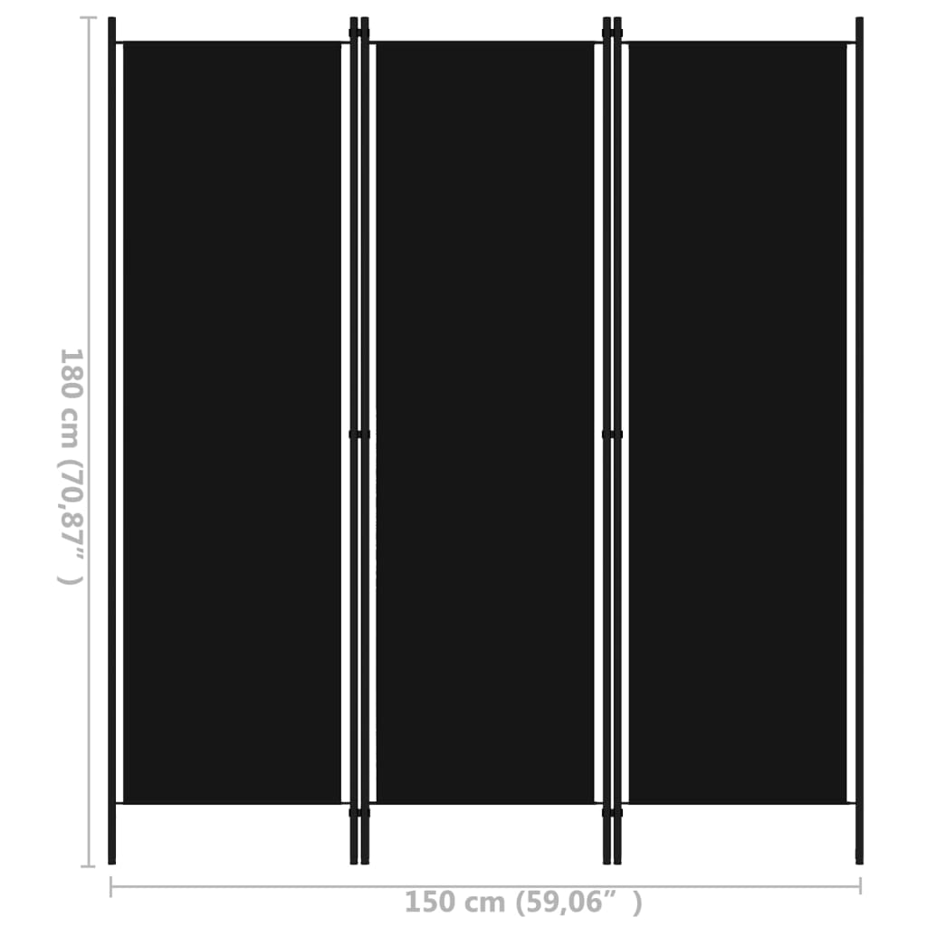 Room divider, 3-panel, black, 150x180cm