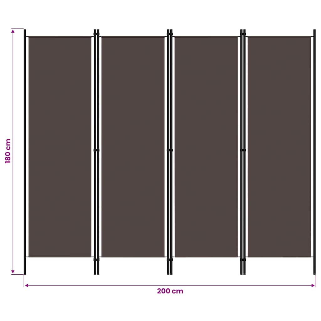 Room divider, 4-panel, brown, 200x180cm