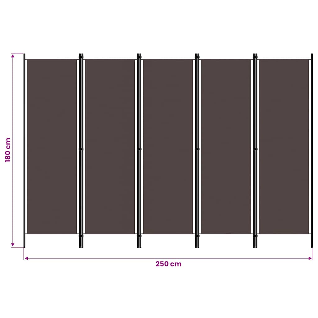 Room divider, 5-panel, brown, 250x180cm
