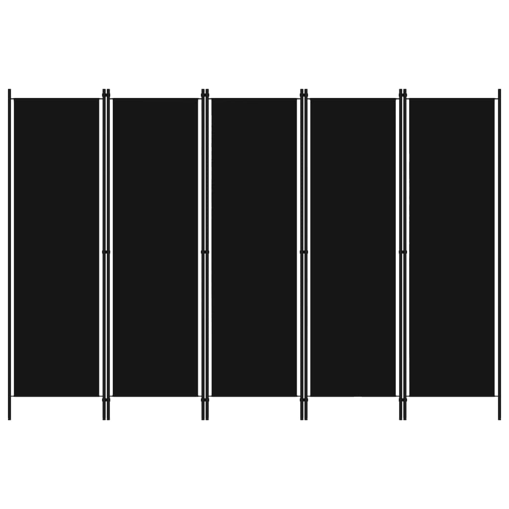 Room divider, 5-panel, black, 250x180cm