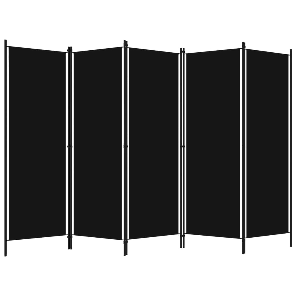 Room divider, 5-panel, black, 250x180cm