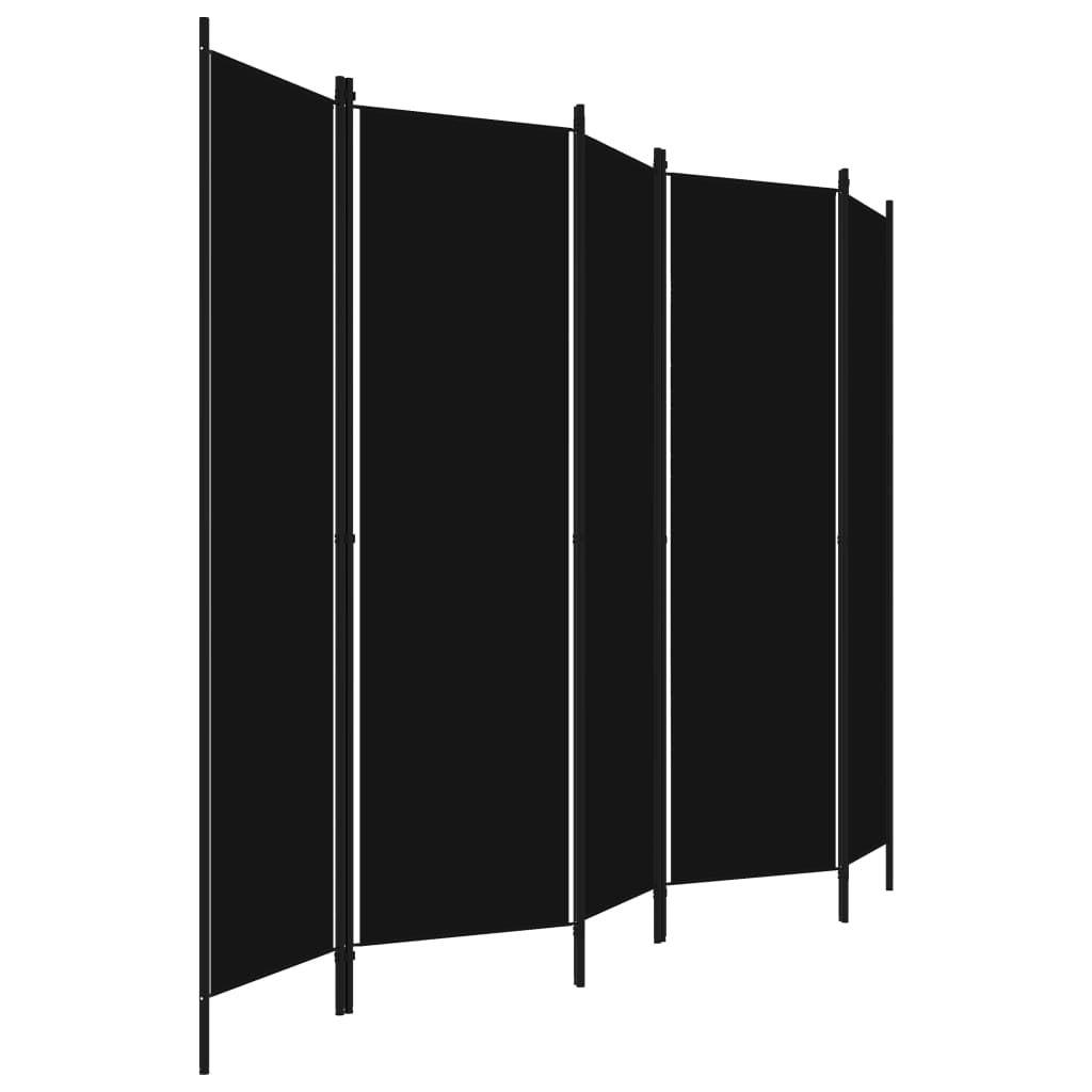 Room divider, 5-panel, black, 250x180cm